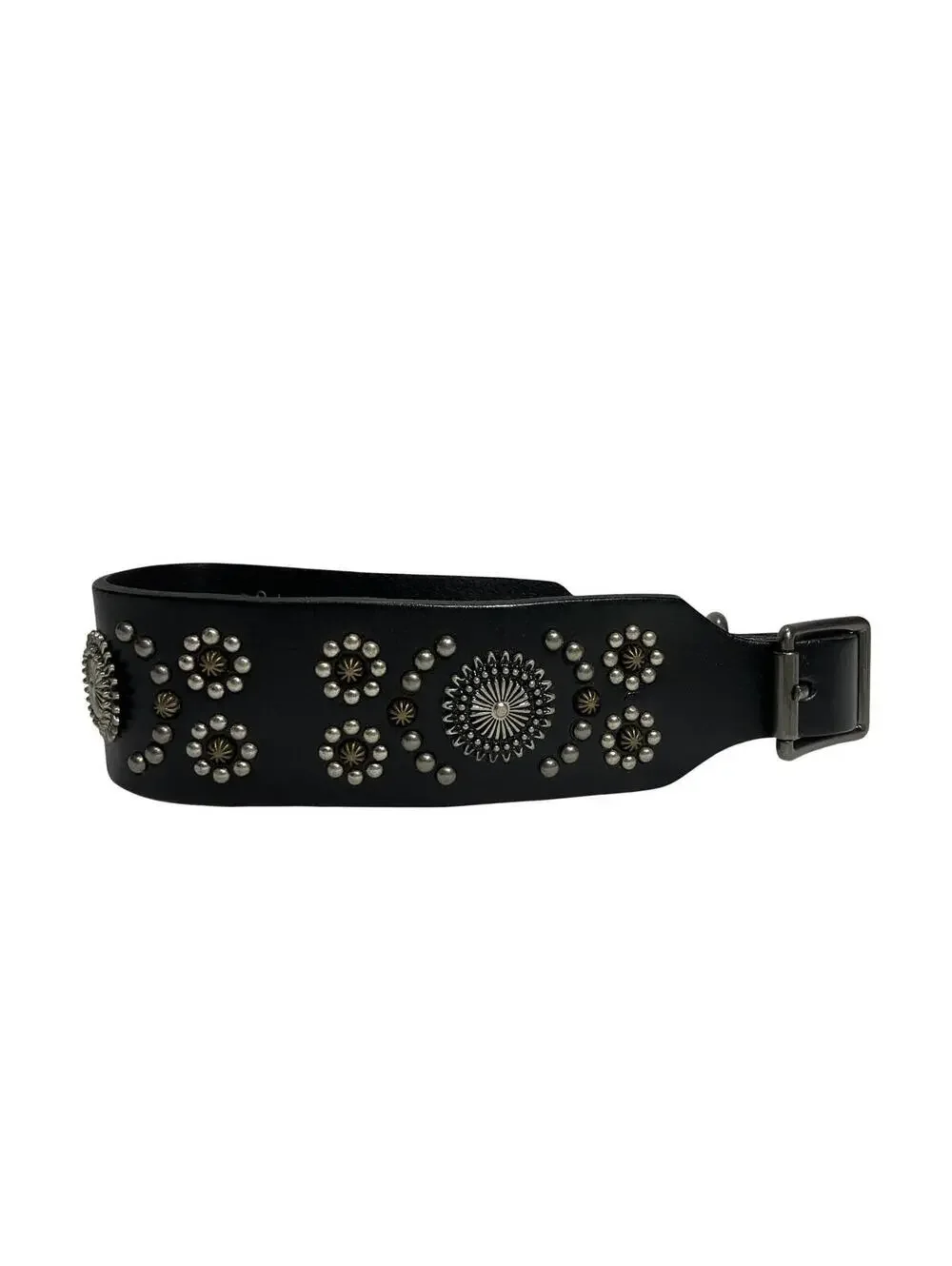 Puplr Pet Black Leather Studded Dog Collar Adjustable Wide Silver Studs Style